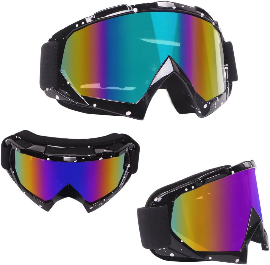 Motorcycle Goggles Dirt Bike Goggles Windproof ATV Dustproof Racing Gogglesscratch Resistant Ski Goggles Protective Safety Glasses PU Resin (Black Frame+Color Lens)