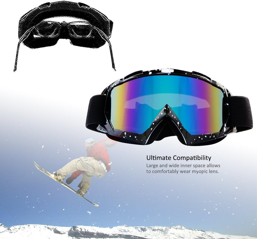 Motorcycle Goggles Dirt Bike Goggles Windproof ATV Dustproof Racing Gogglesscratch Resistant Ski Goggles Protective Safety Glasses PU Resin (Black Frame+Color Lens)