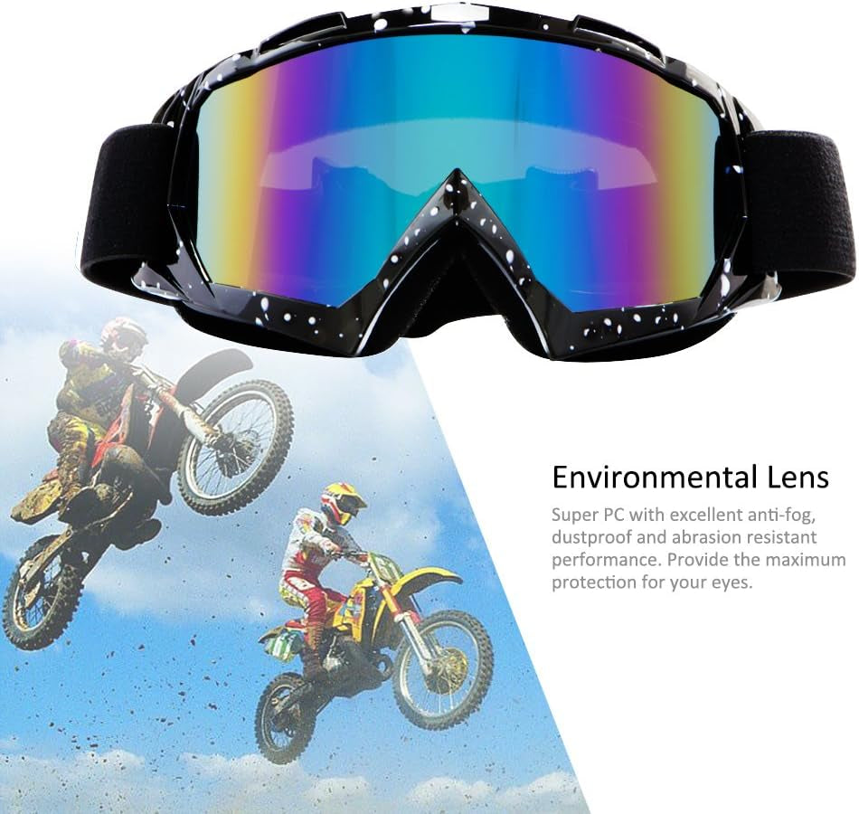 Motorcycle Goggles Dirt Bike Goggles Windproof ATV Dustproof Racing Gogglesscratch Resistant Ski Goggles Protective Safety Glasses PU Resin (Black Frame+Color Lens)