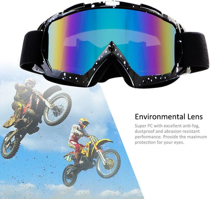 Motorcycle Goggles Dirt Bike Goggles Windproof ATV Dustproof Racing Gogglesscratch Resistant Ski Goggles Protective Safety Glasses PU Resin (Black Frame+Color Lens)